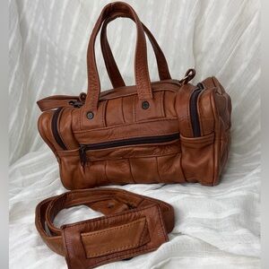 Patchwork Caramel Leather Mini Duffel w removable shoulder strap